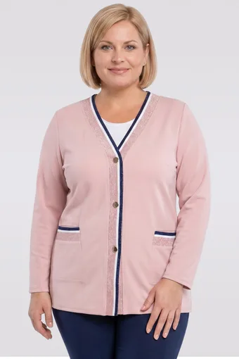 Roosa džemper tumesiniste vööd