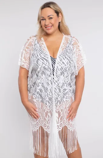 Valge ažuurne poncho