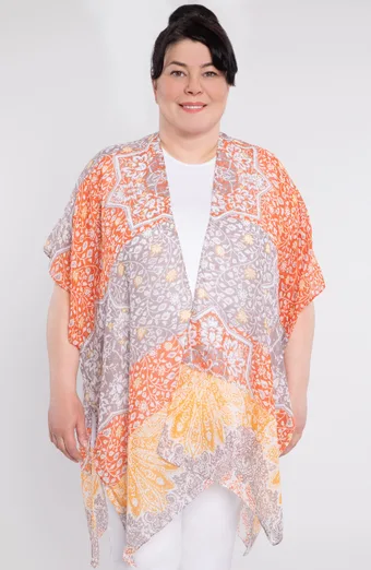 Oranž ja beež poncho valgete lehtedega