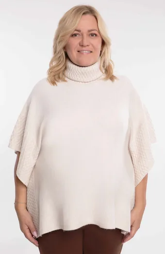 Kreemjas poncho kõrge kaelusega