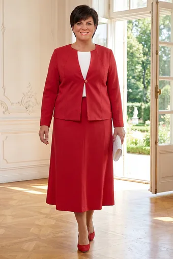 Punane linane bleiser taskutega
