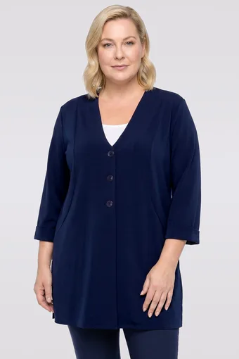 Hele tumesinine laia lõikega jakk kätistega